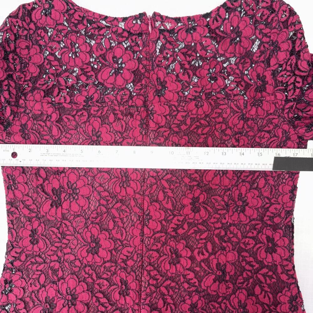 Retro Glam Illusion Lace Floral Holiday Cocktail Dress Burgundy Black 10 - Picture 12 of 15